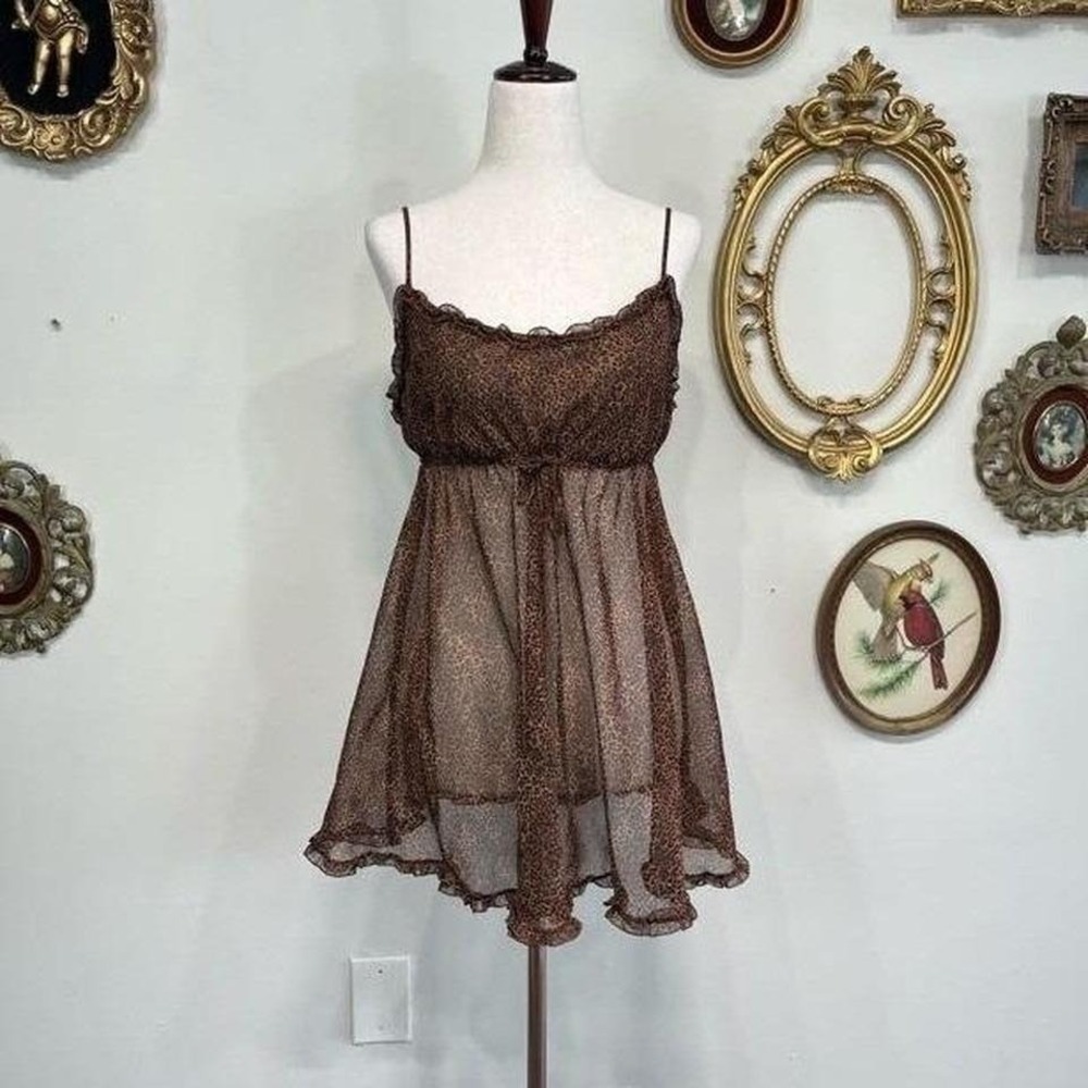 Vintage Victoria's Secret Leopard Sheer Babydoll Chemise Y2K